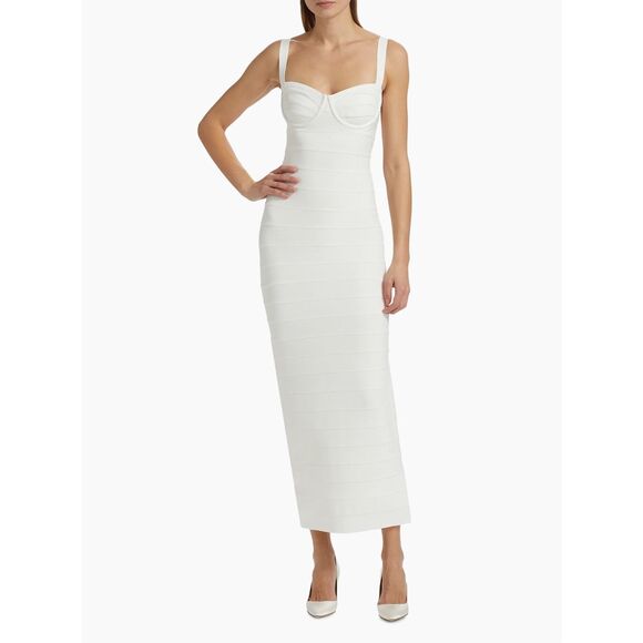 Hervé Léger Muse Sweetheart Body-Con Gown Alabaster Medium $1090 - Picture 2 of 12